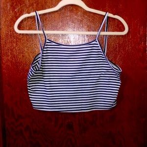Black and white striped tank crop top.